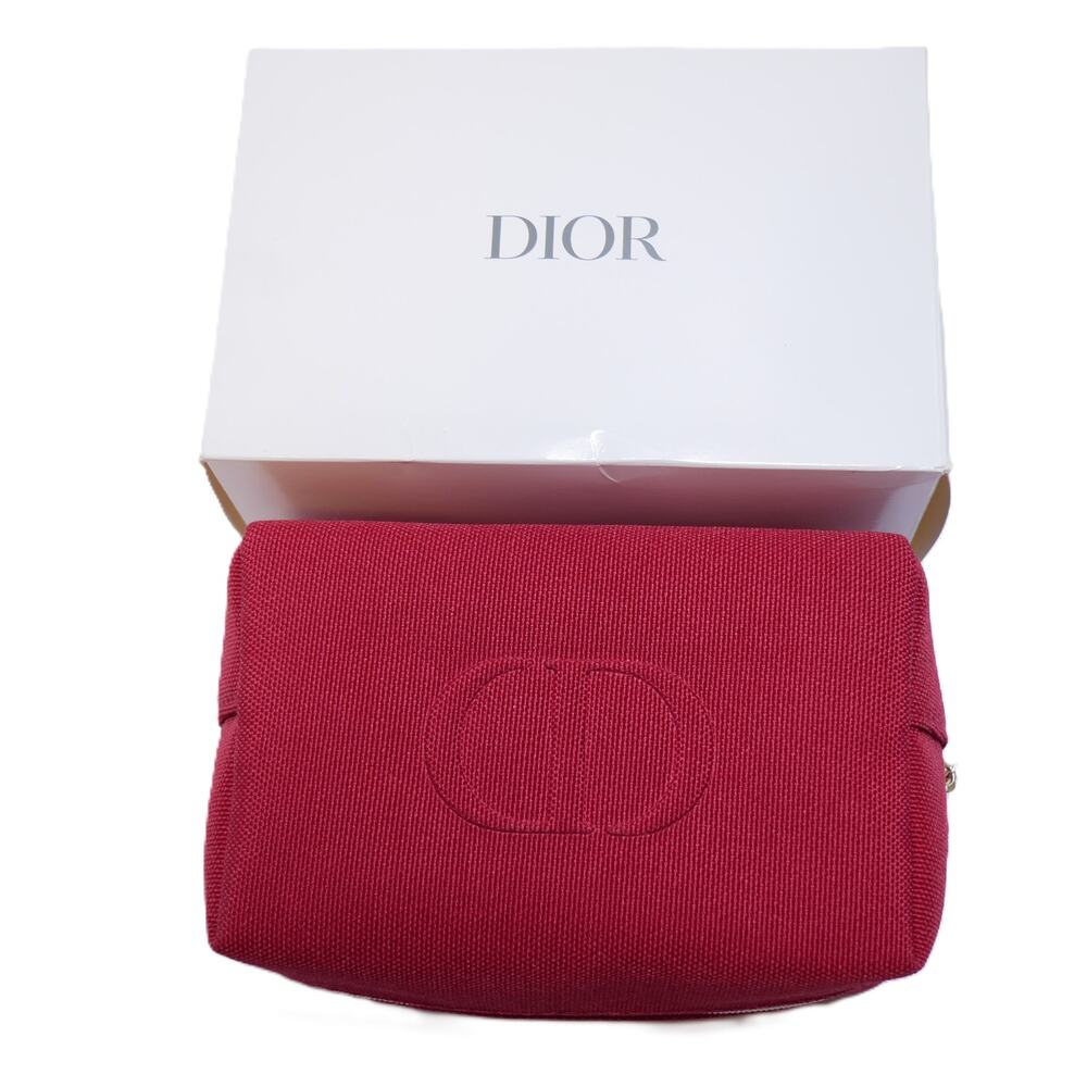 New Christian Dior Red CD Logo Cosmetic Bag Pouch Makeup Case Zip Closure